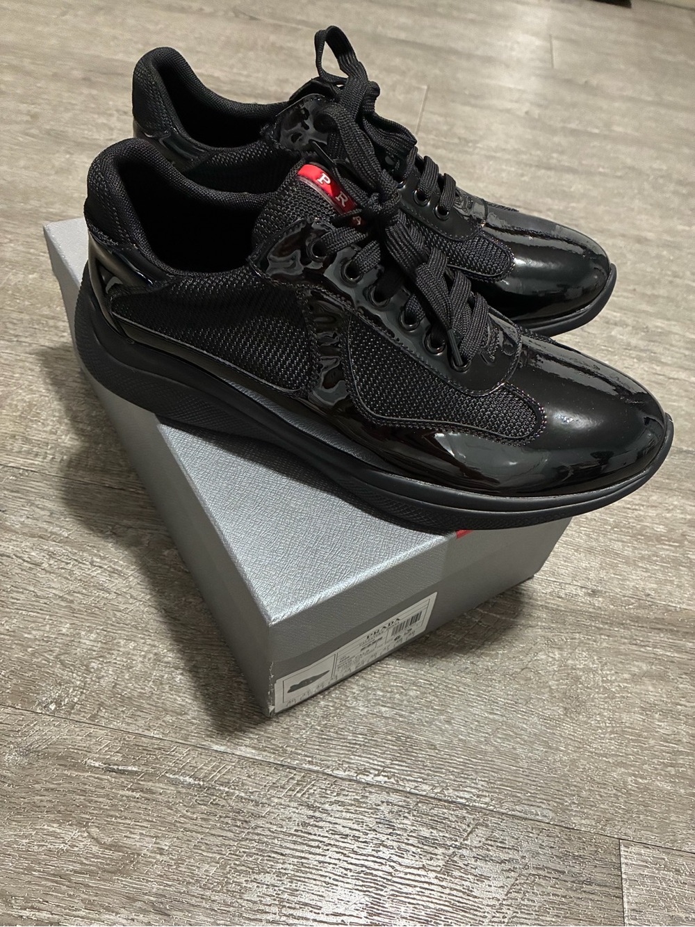 Prada Novo Calb Black Patent Leather Sneaker U.S. sized 10.5